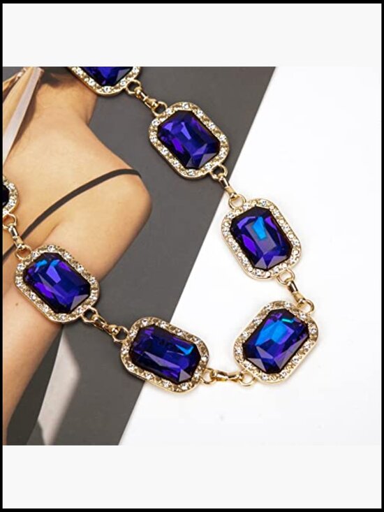 Rhinestone Bling Chain Belt - Retro Western Dress Belt with Glass Diamonds